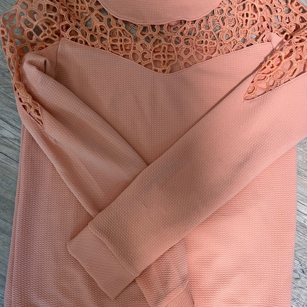 Peach Long Sleeve Top with Lace Detail